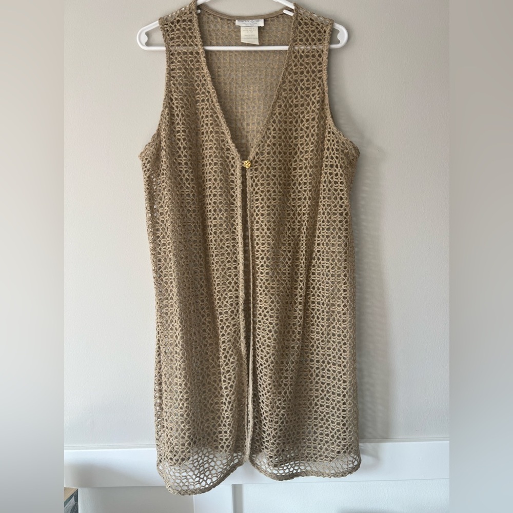 Vintage Lew Magram Gold Knit Openwork Vest Women’s M – Metallic Eyelit Longline